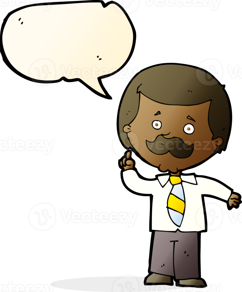 cartoon newsreader man with idea with speech bubble png