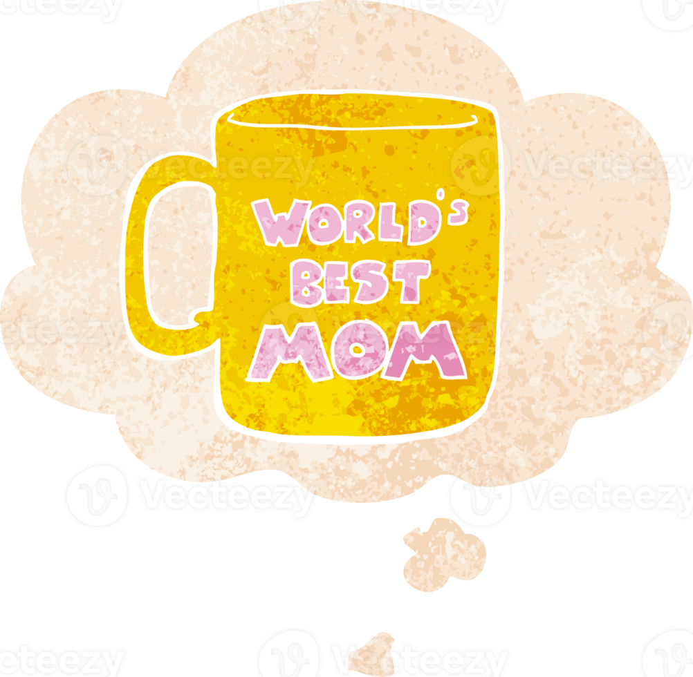 worlds best mom mug with thought bubble in grunge distressed retro textured style png