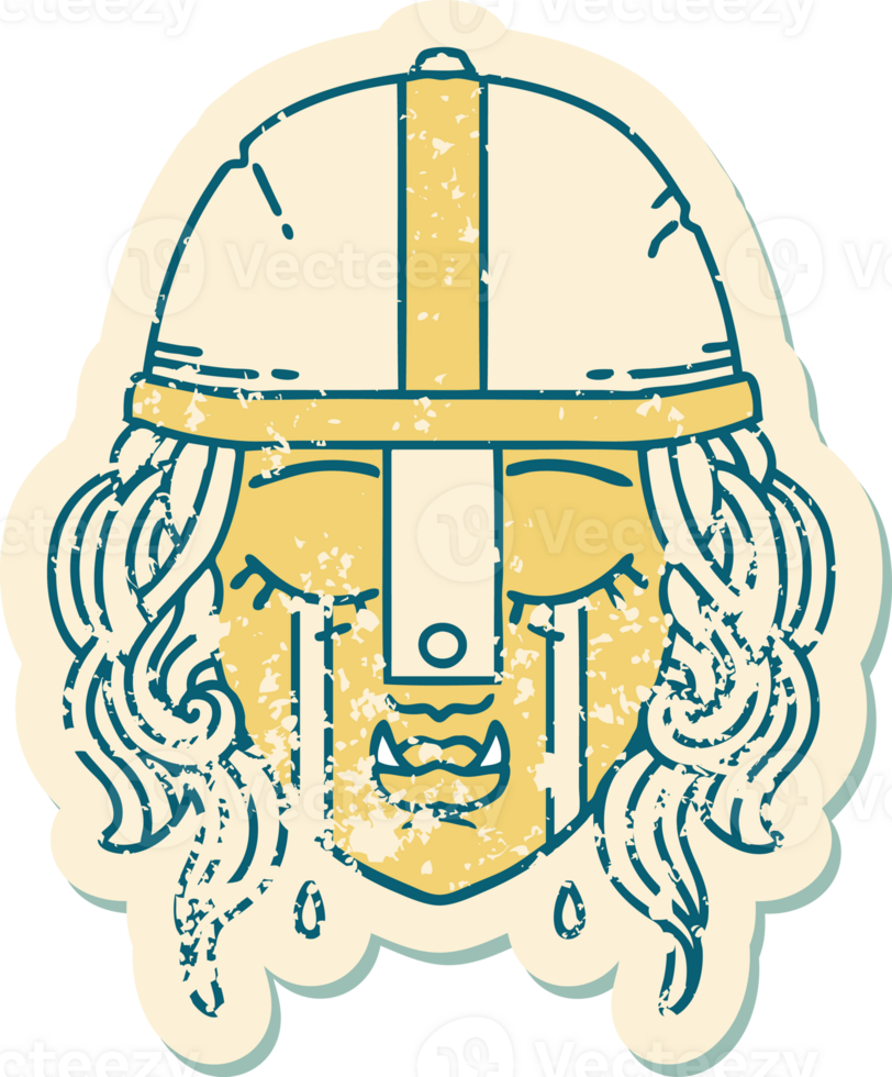 Retro Tattoo Style crying orc fighter character face png