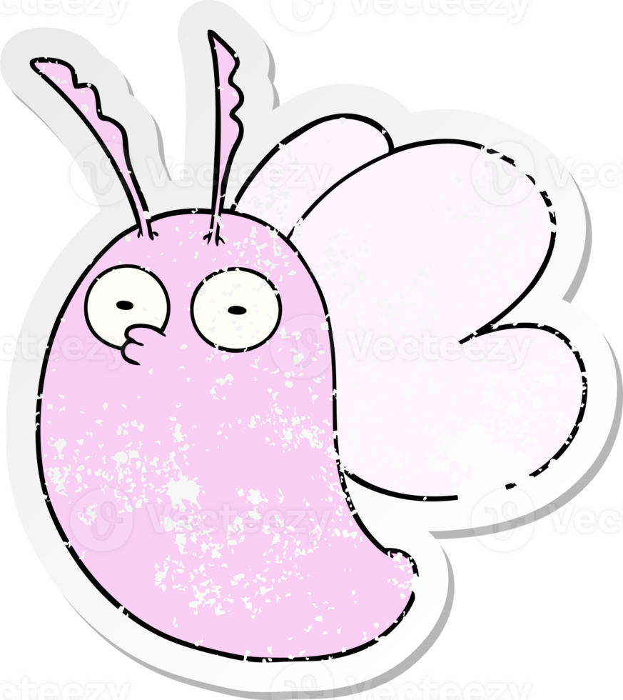 distressed sticker of a funny cartoon butterfly png