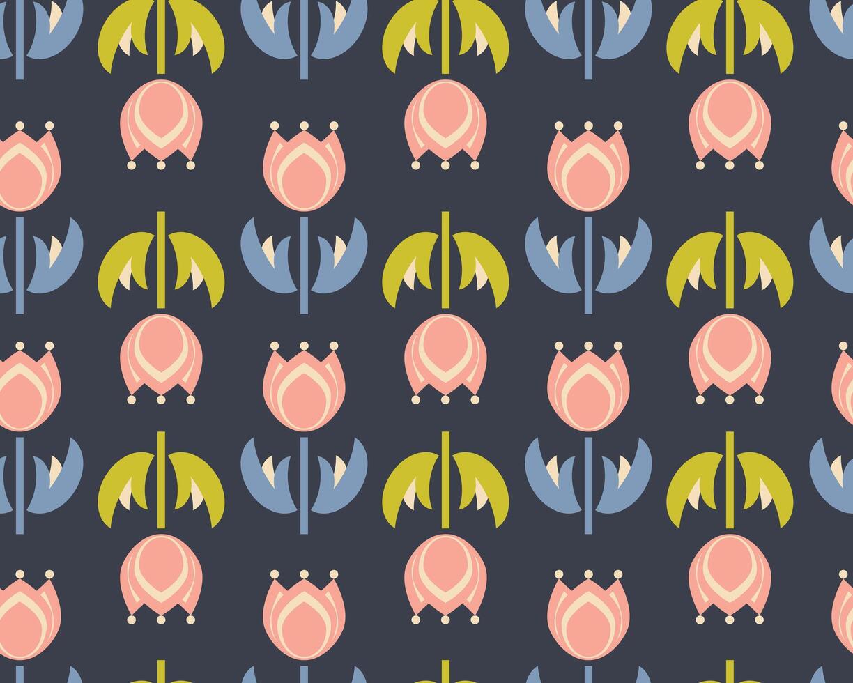 geometric seamless pattern with tulips vector illustration