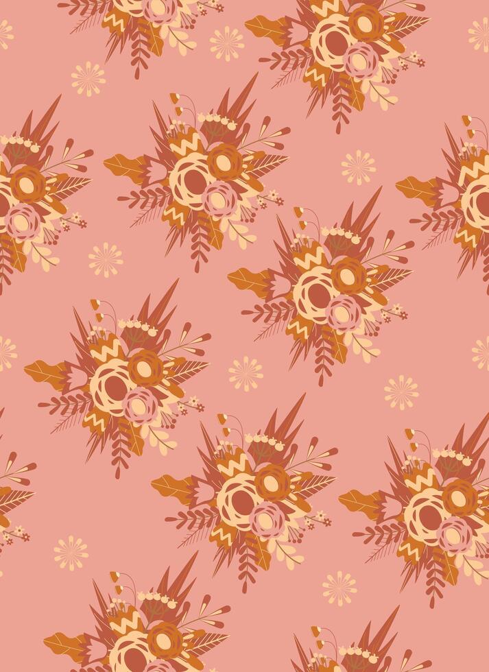 pink seamless pattern with different flowers vector illustration