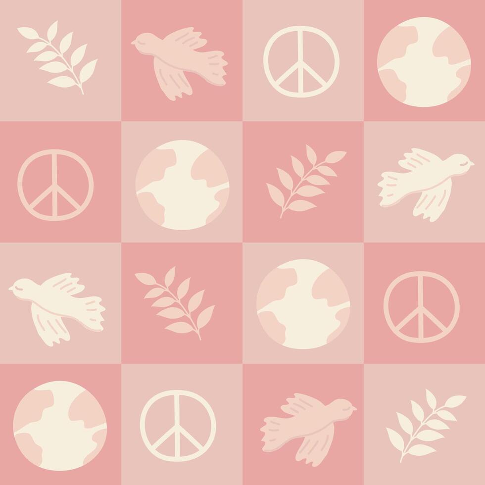 rosado sin costura modelo con paz símbolos vector ilustración