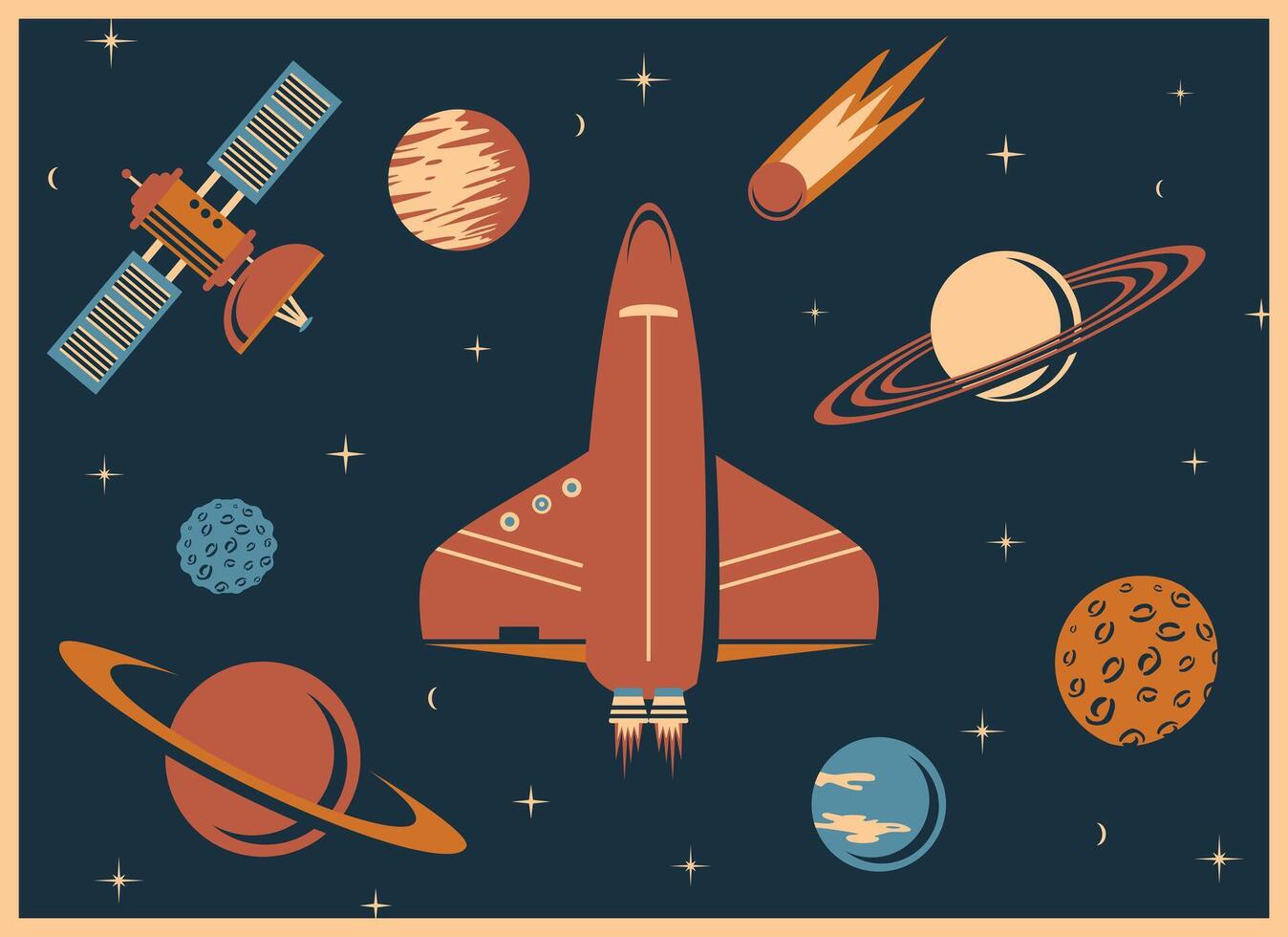 retro set with cosmic elements vector