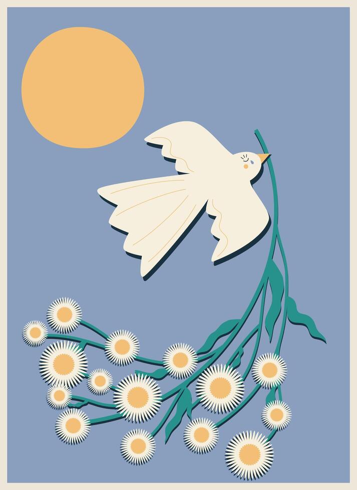 póster con un paz paloma y flores en sus pico vector