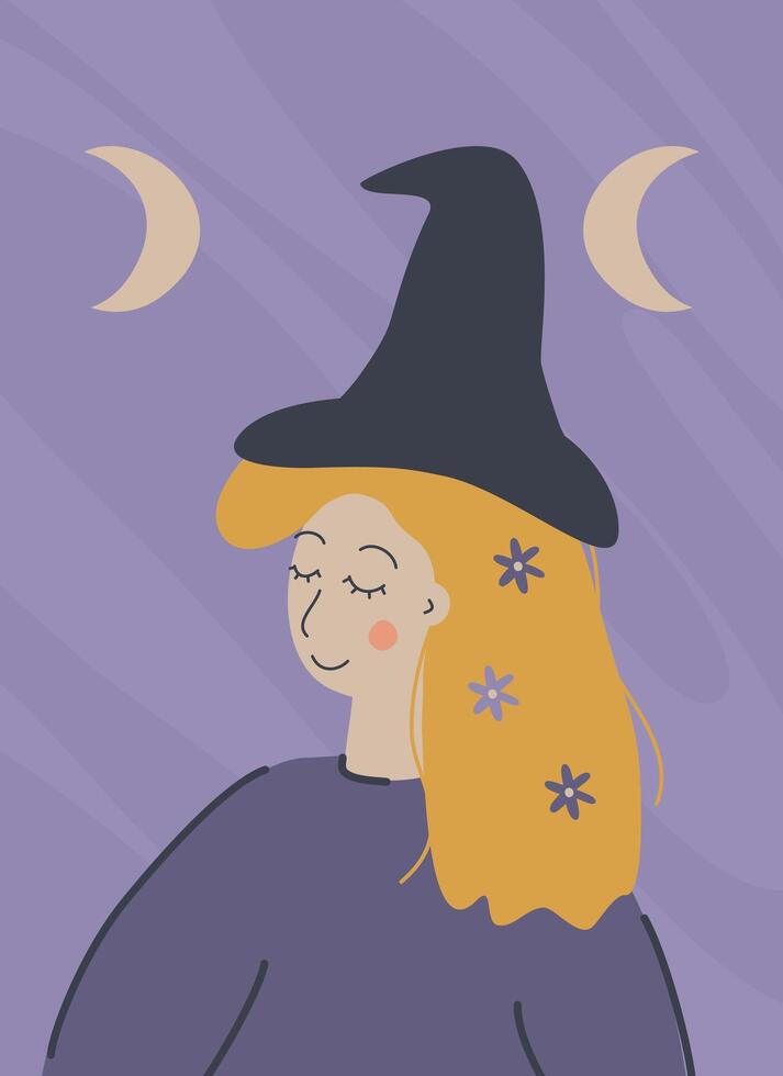 flat vector illustration with a cute witch vector illustration