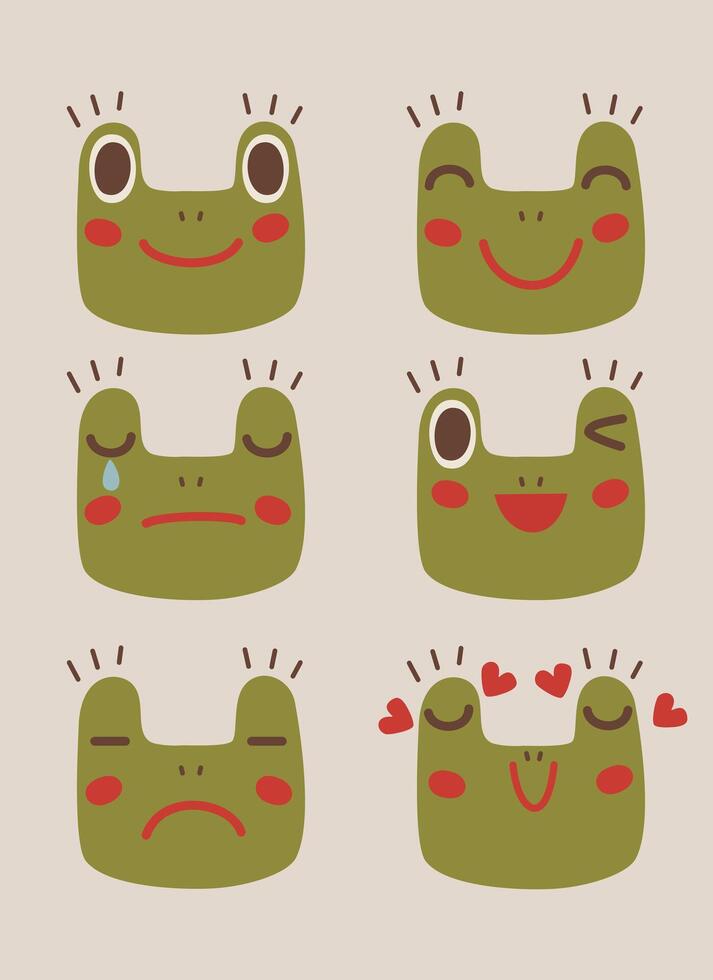 cute frogs expressing different emotions vector illustration