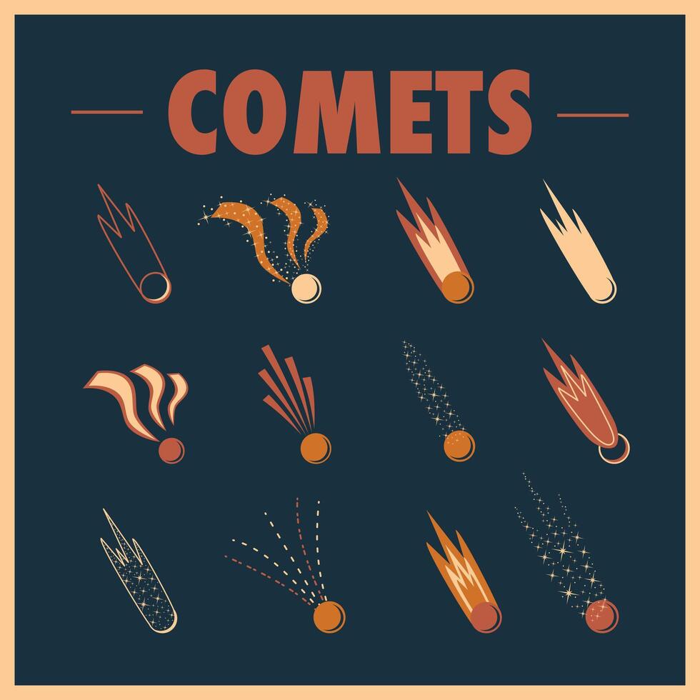 Retro poster with different comets vector