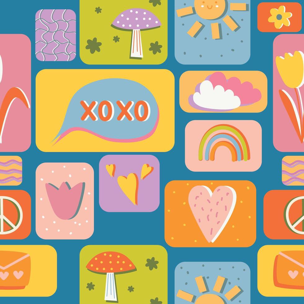 bright seamless pattern with different loving and funny elements vector illustration