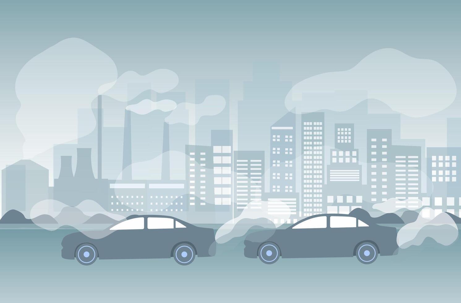 Air pollution, pm 2.5, industry pollution, toxic road smoke clouds and environment pollution, and vehicle carbon dioxide vector