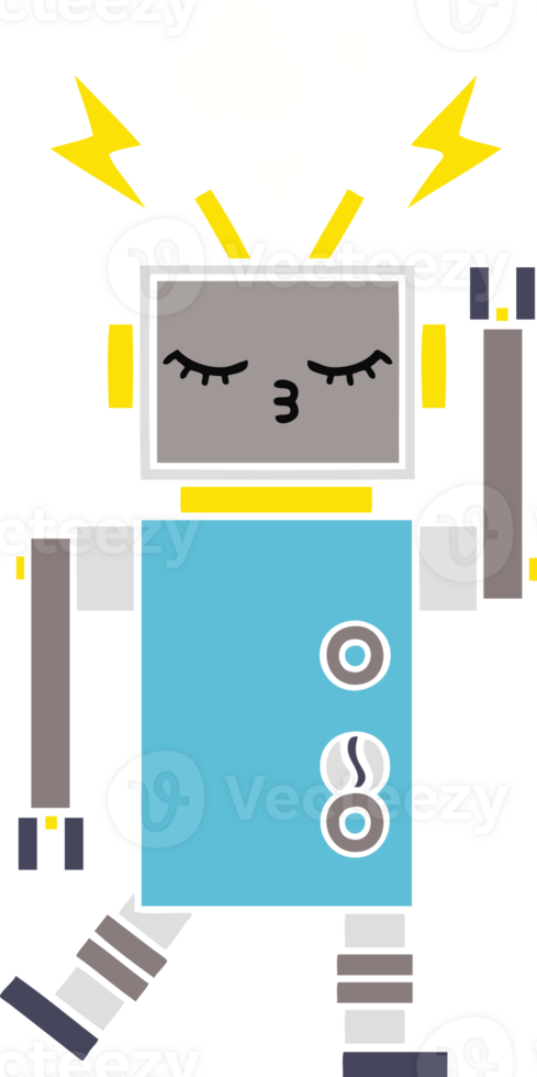 flat color retro cartoon of a malfunctioning robot png