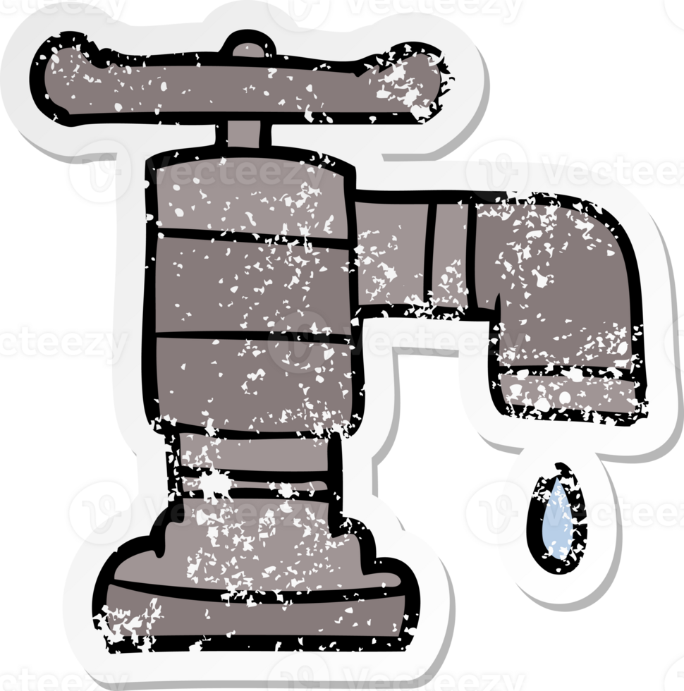 distressed sticker of a cartoon dripping faucet png