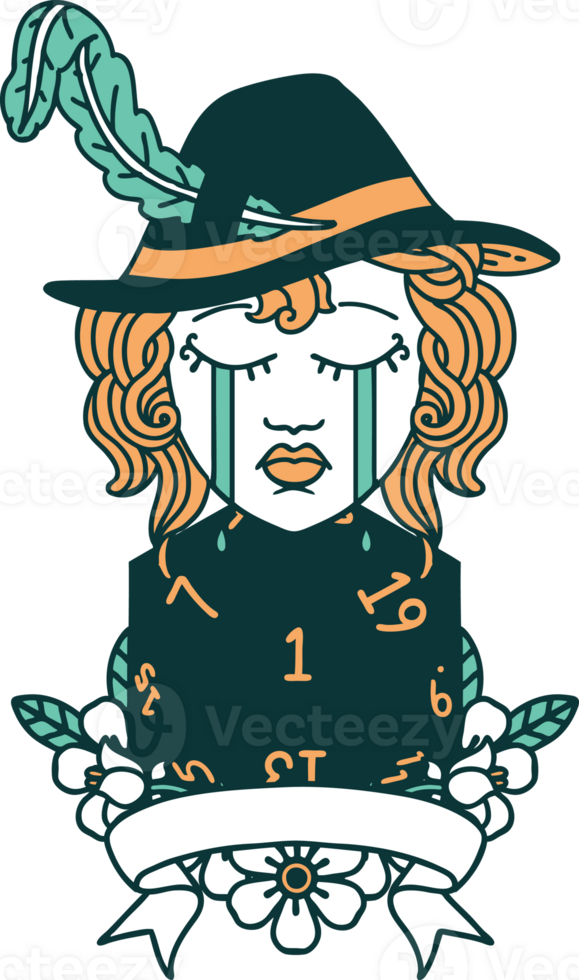 Retro Tattoo Style human bard character face png