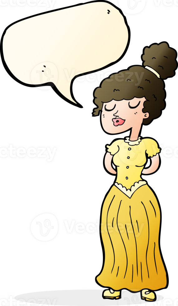 cartoon pretty victorian woman with speech bubble png