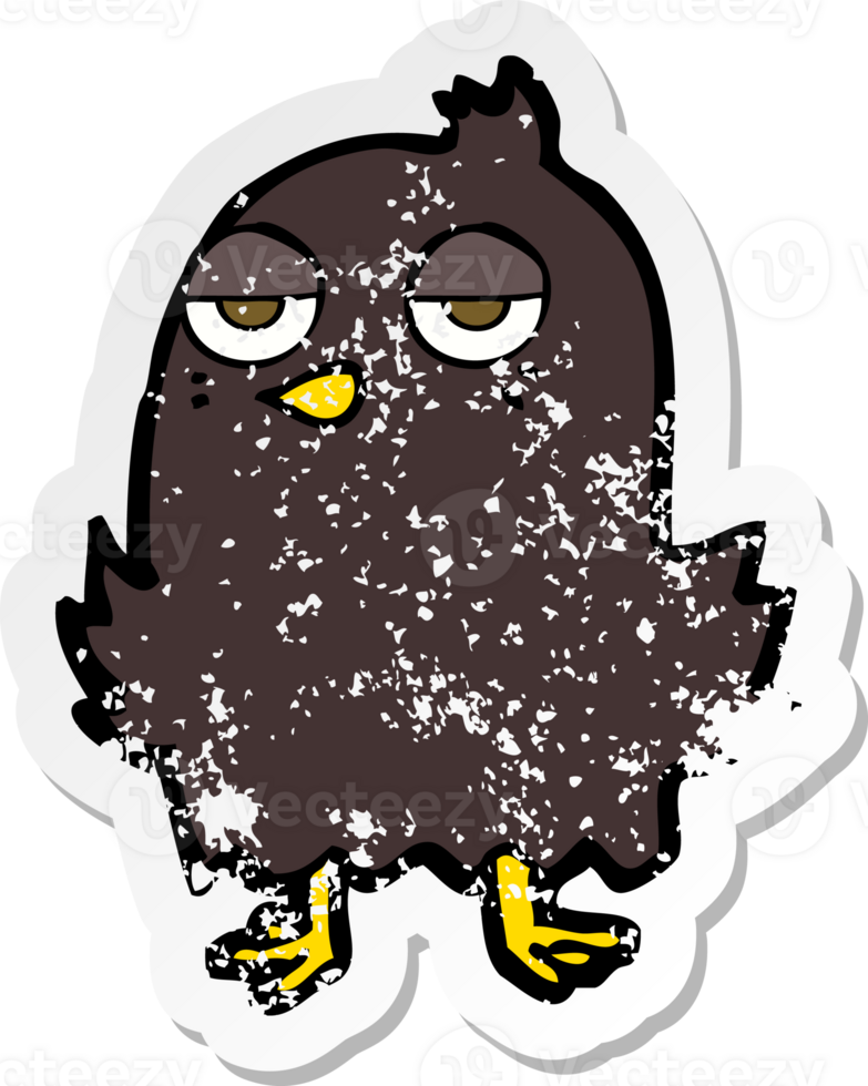 retro distressed sticker of a cartoon bored bird png