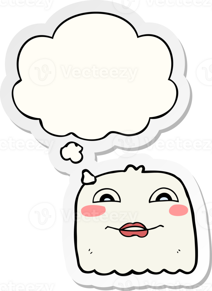 cartoon ghost with thought bubble as a printed sticker png