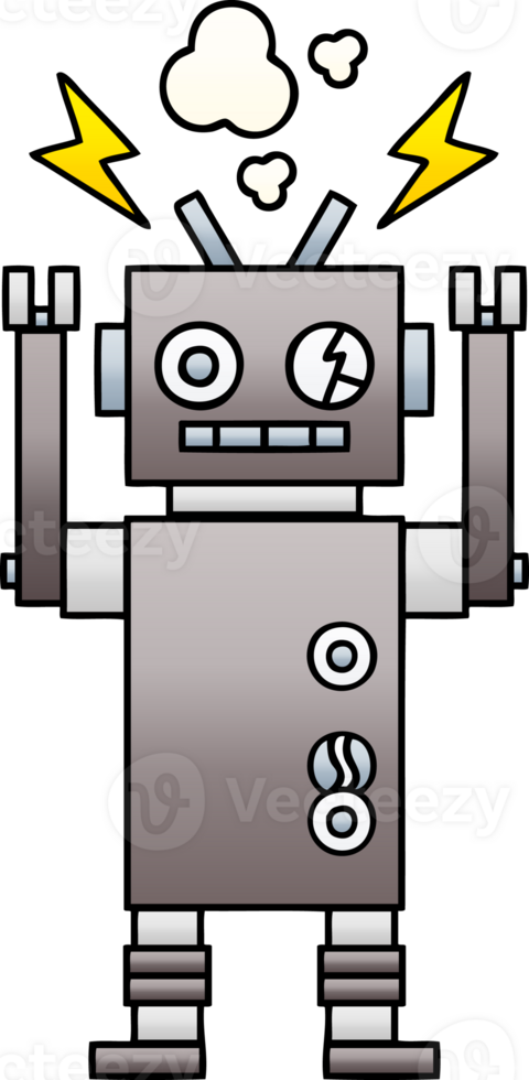 gradient shaded cartoon of a malfunctioning robot png