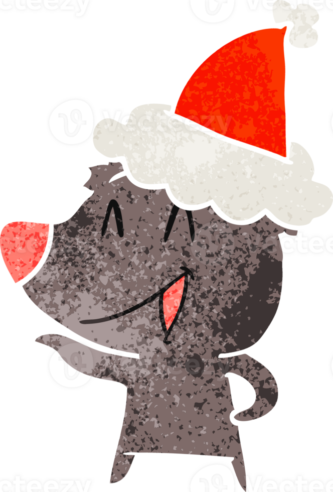 laughing bear hand drawn retro cartoon of a wearing santa hat png