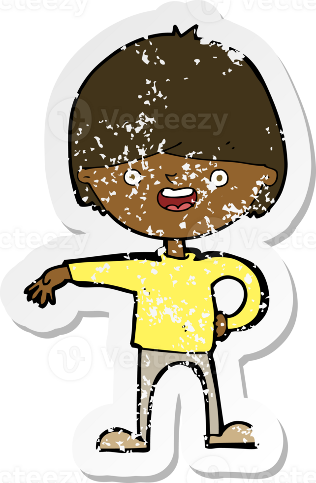 retro distressed sticker of a cartoon happy man png