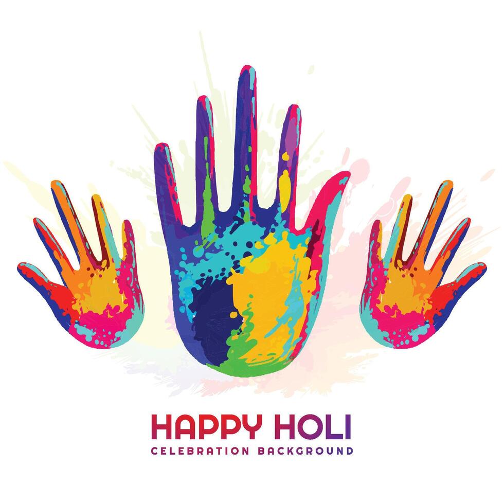 Holi festival with colorful handprint card background vector