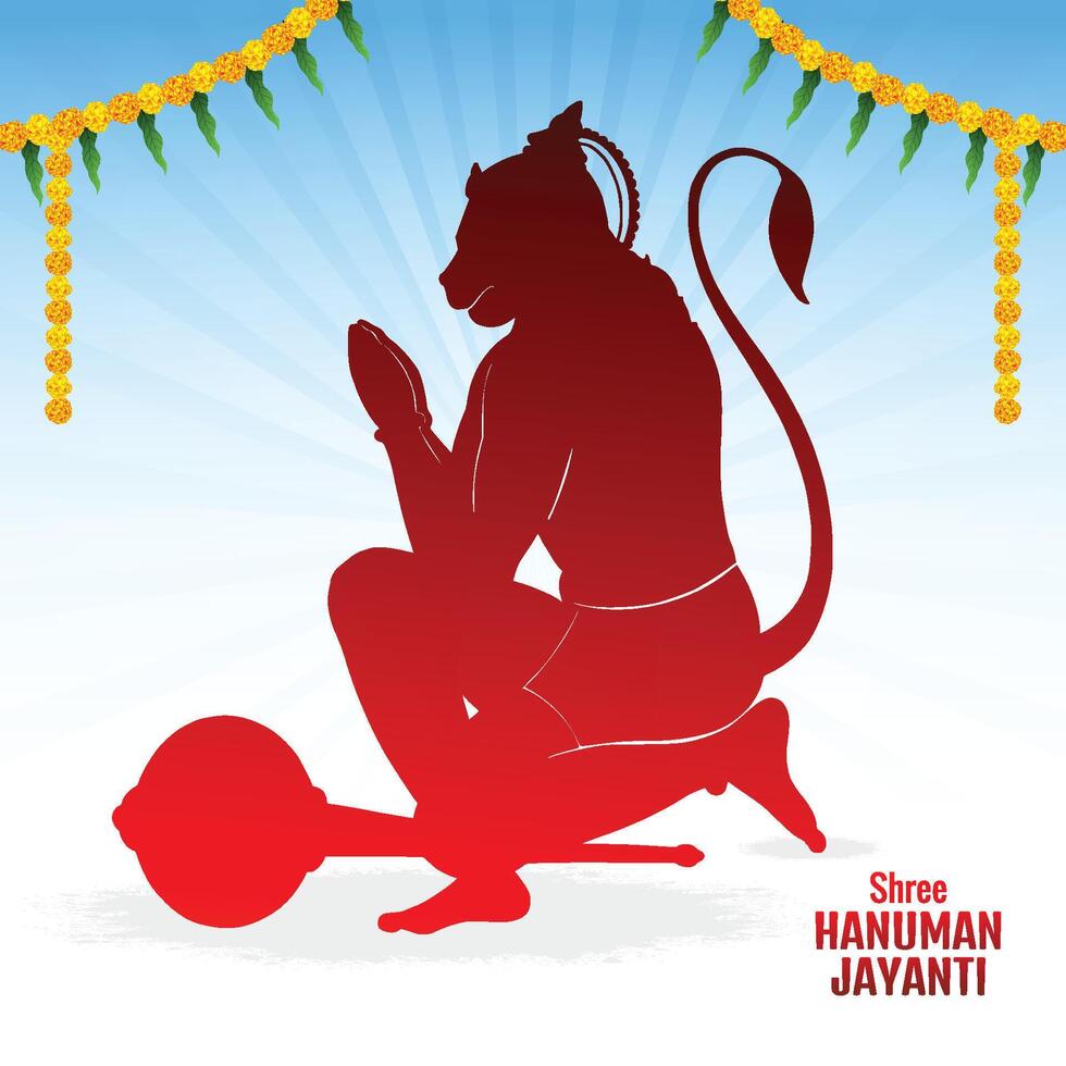 Lord hanuman on religious background for sri hanuman jayanti card design vector