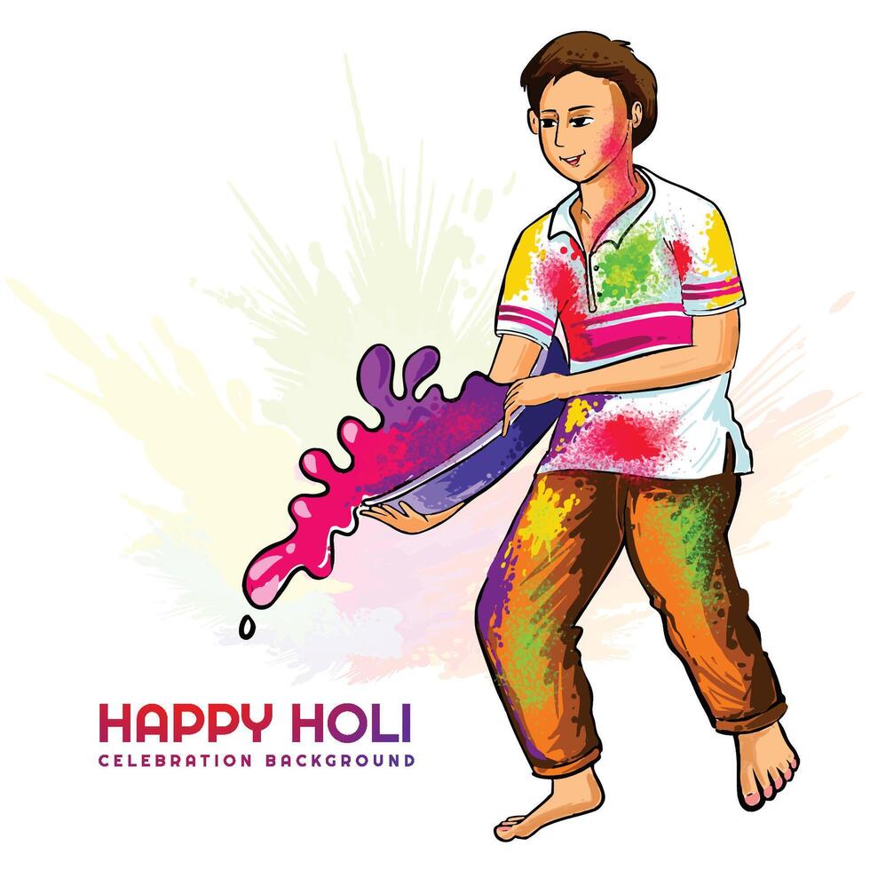 mano dibujar divertido hombre personaje celebrar vistoso holi tarjeta antecedentes vector