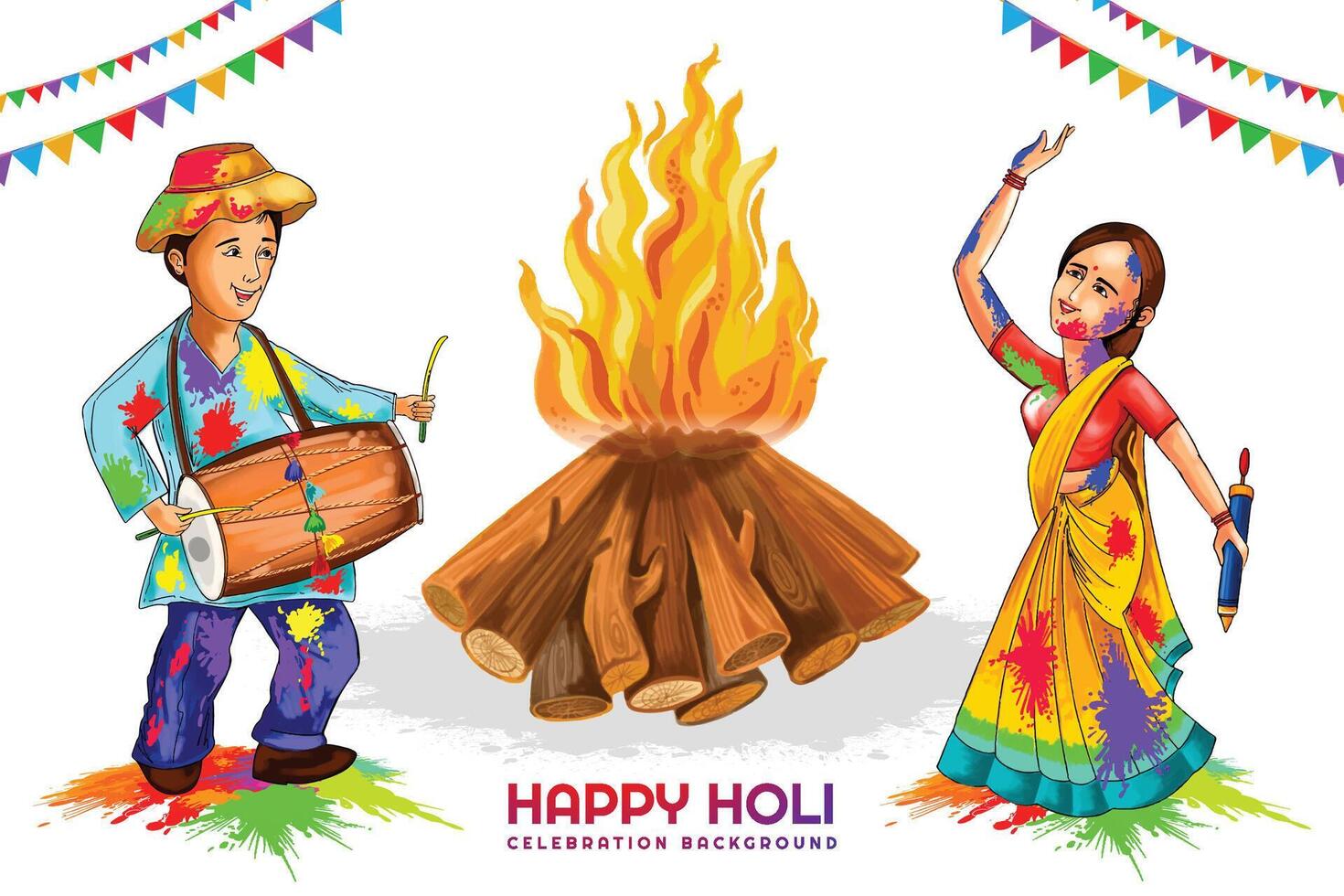 Modern young couple playing festival of colors happy holi background vector
