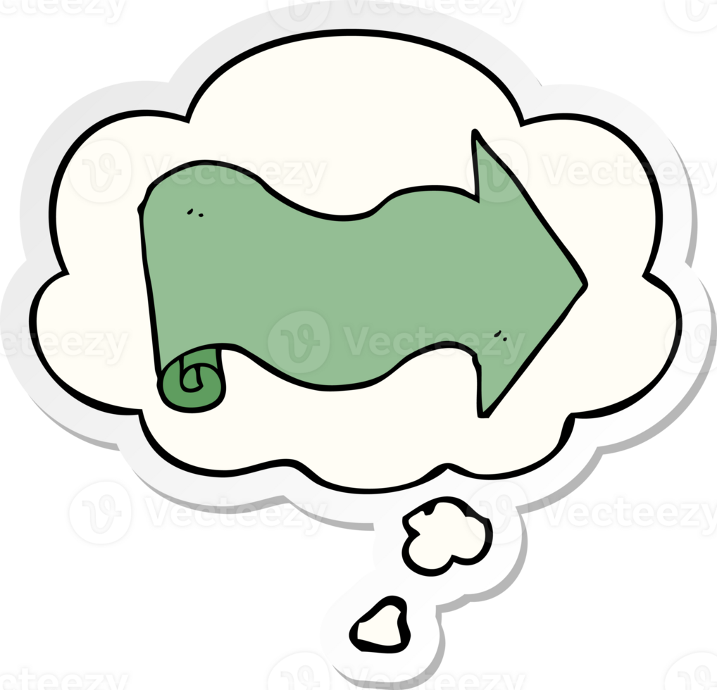 cartoon arrow with thought bubble as a printed sticker png