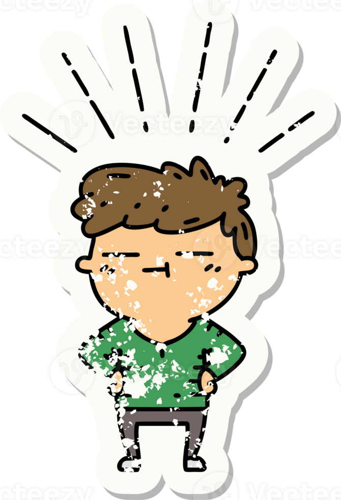 worn old sticker of a tattoo style happy man png