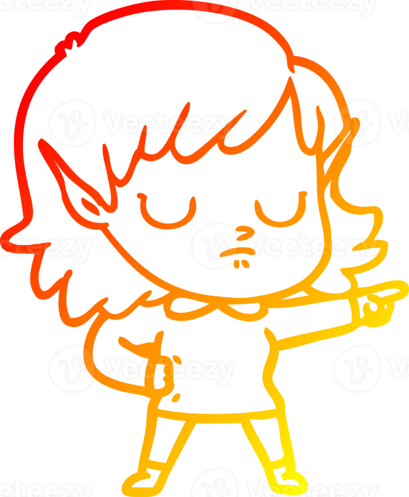 warm gradient line drawing of a cartoon elf girl png