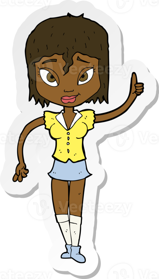 sticker of a cartoon woman making point png