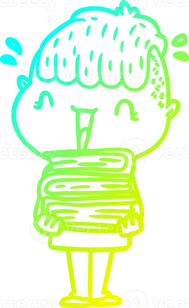 cold gradient line drawing of a cartoon happy boy surprised png