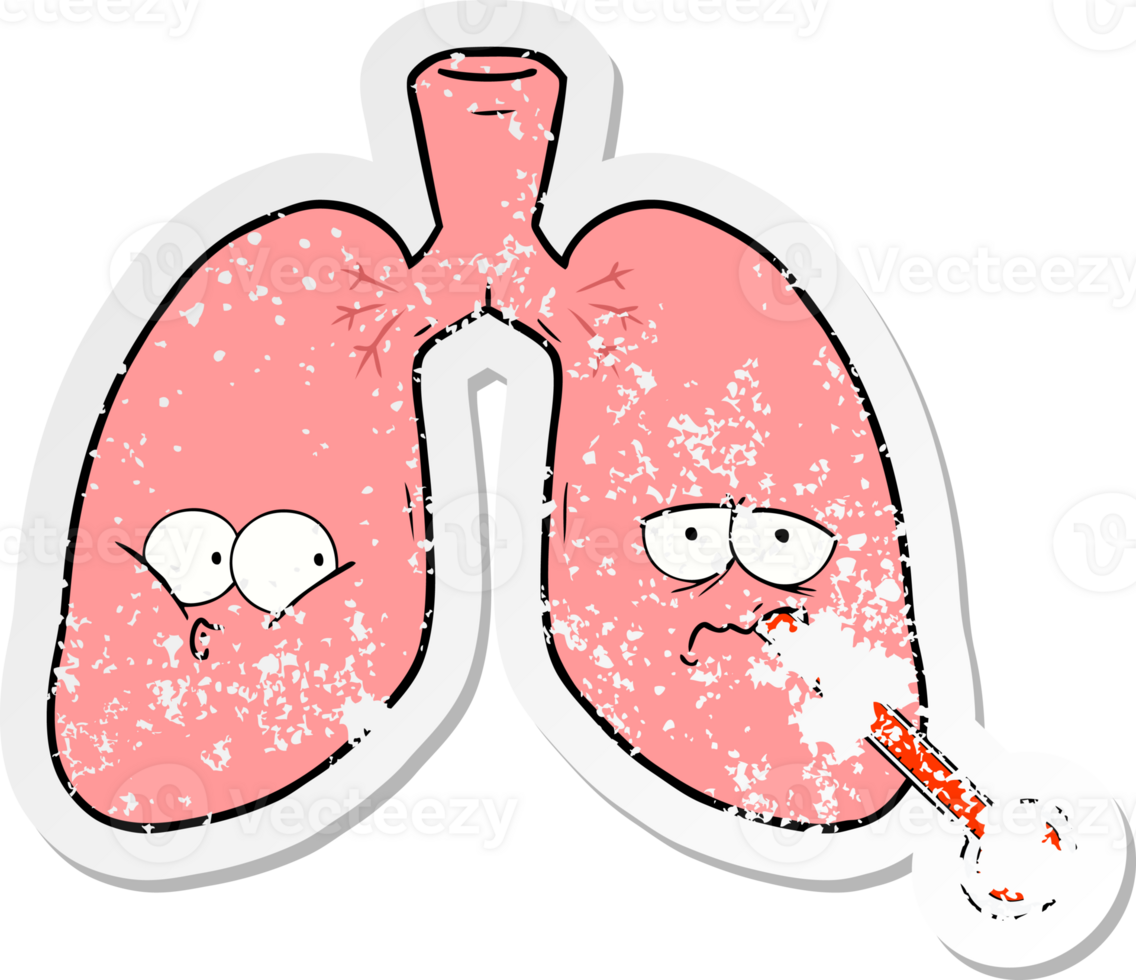 distressed sticker of a cartoon unhealthy lungs png