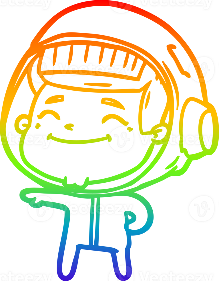 rainbow gradient line drawing of a happy cartoon astronaut png