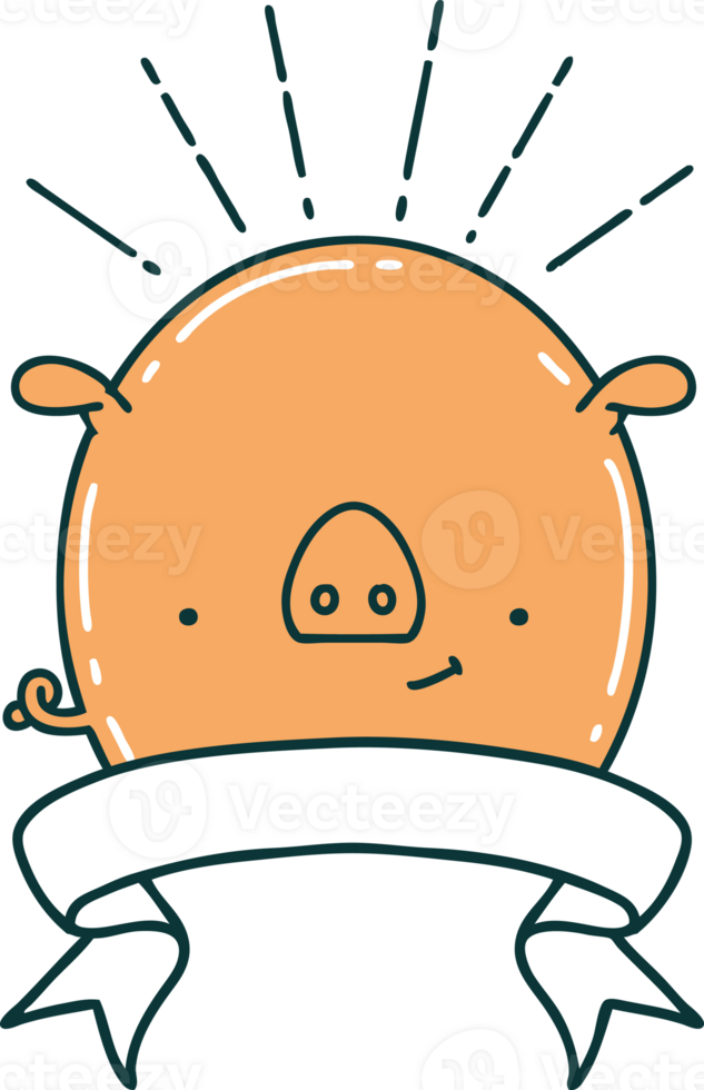 scroll banner with tattoo style pig character png