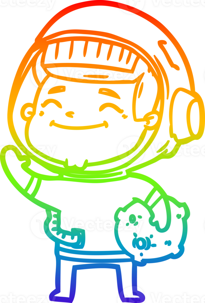 rainbow gradient line drawing of a happy cartoon astronaut png
