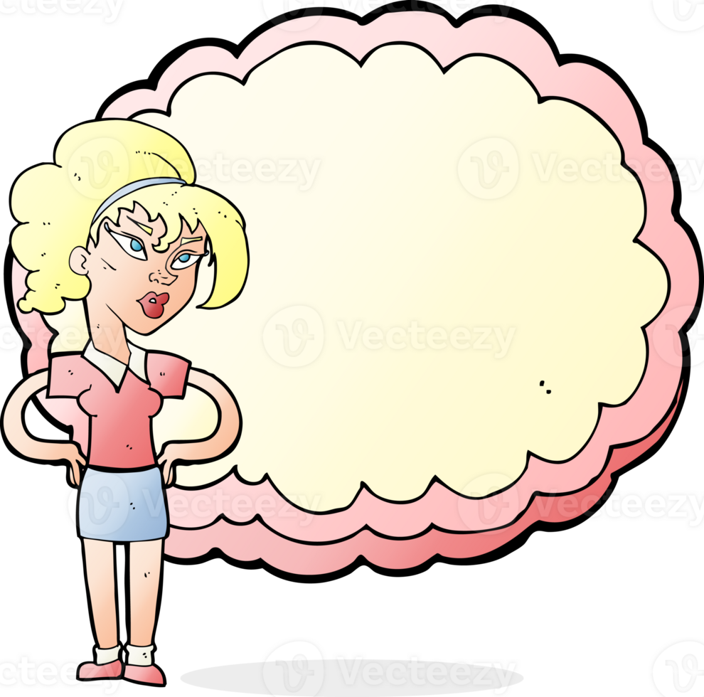 cartoon woman in front of cloud with space for text png
