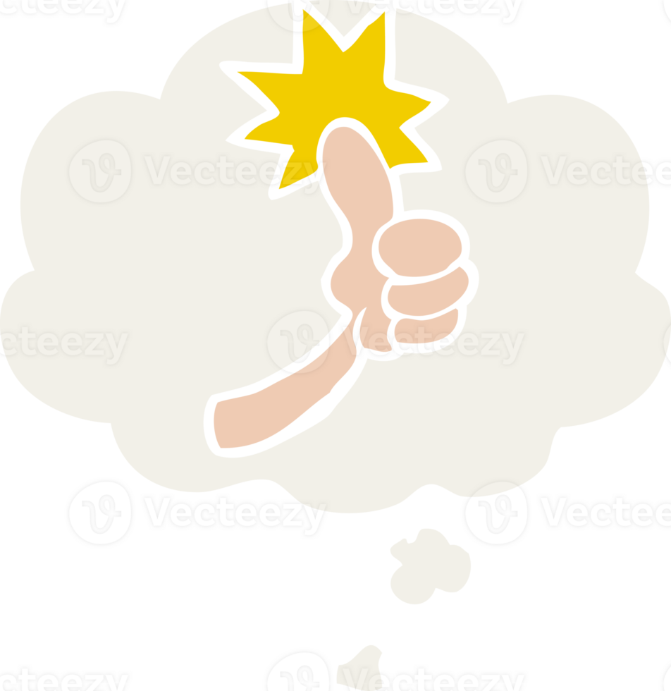 cartoon thumbs up sign with thought bubble in retro style png