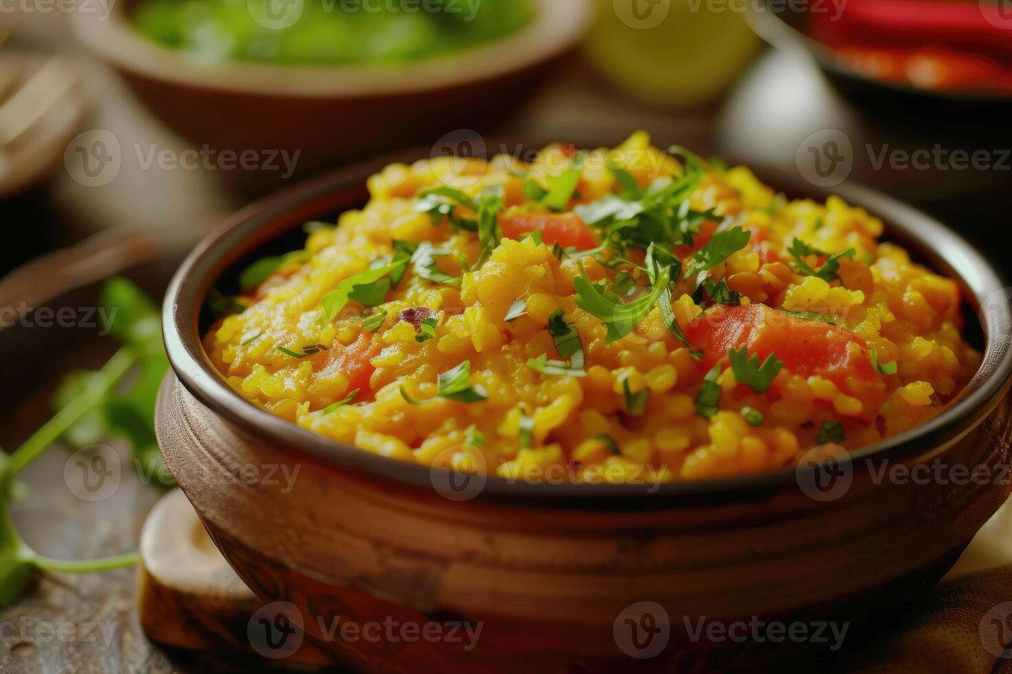 AI generated Khichdi or khichri is a dish in South Asian cuisine made of rice and lentils with numerous variations. generative ai photo