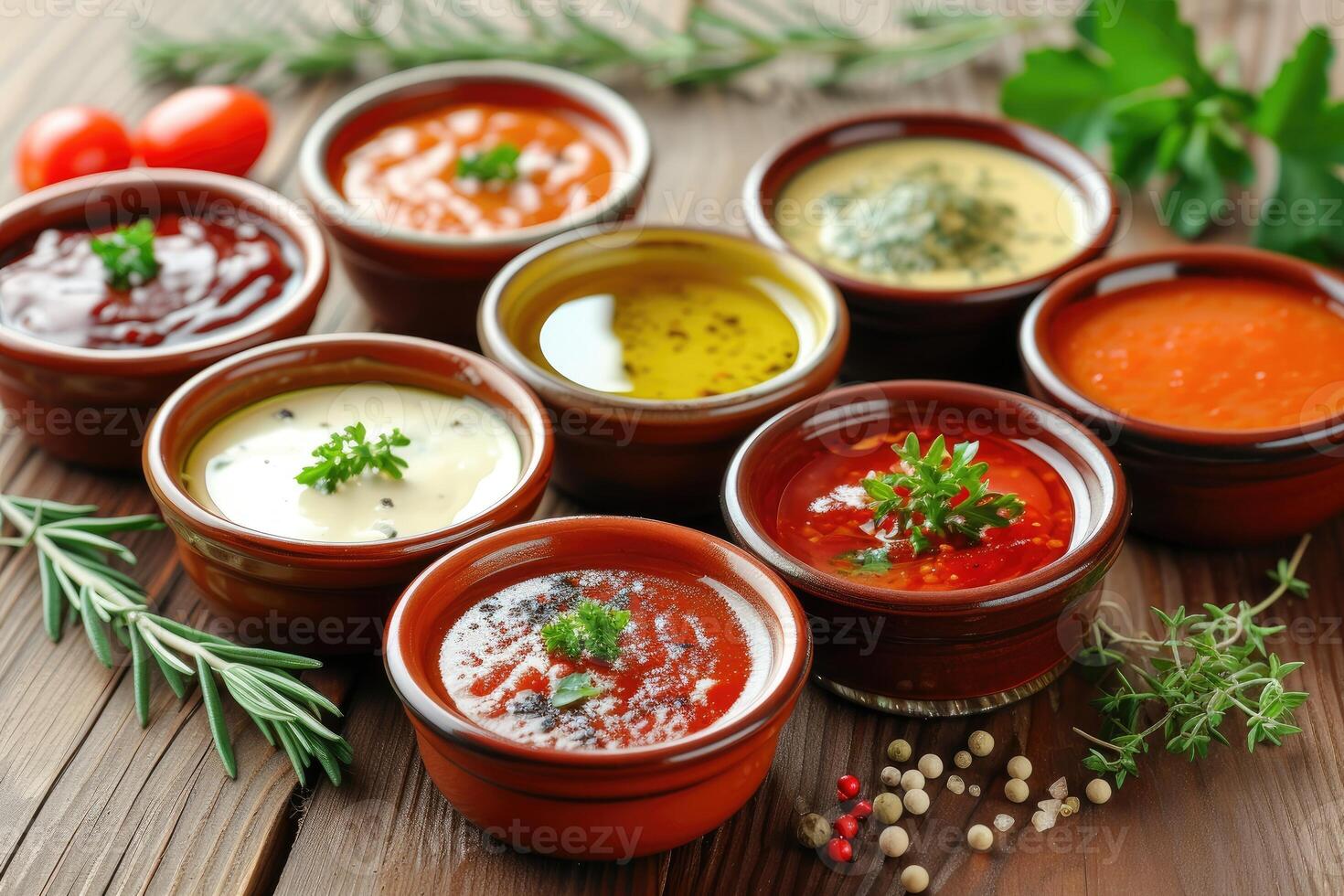 AI generated Selection of Different Sauces in Bowls. generative ai photo
