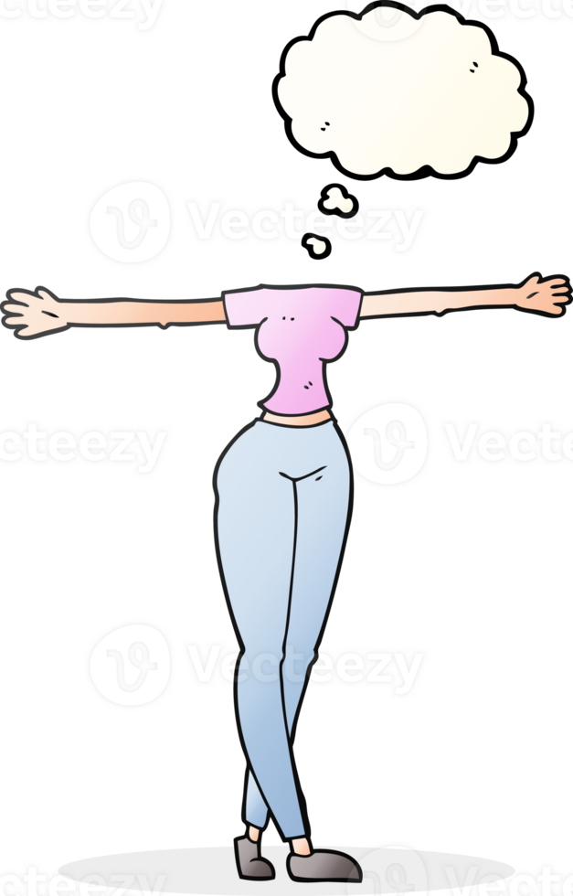 hand drawn thought bubble cartoon female body with wide arms png