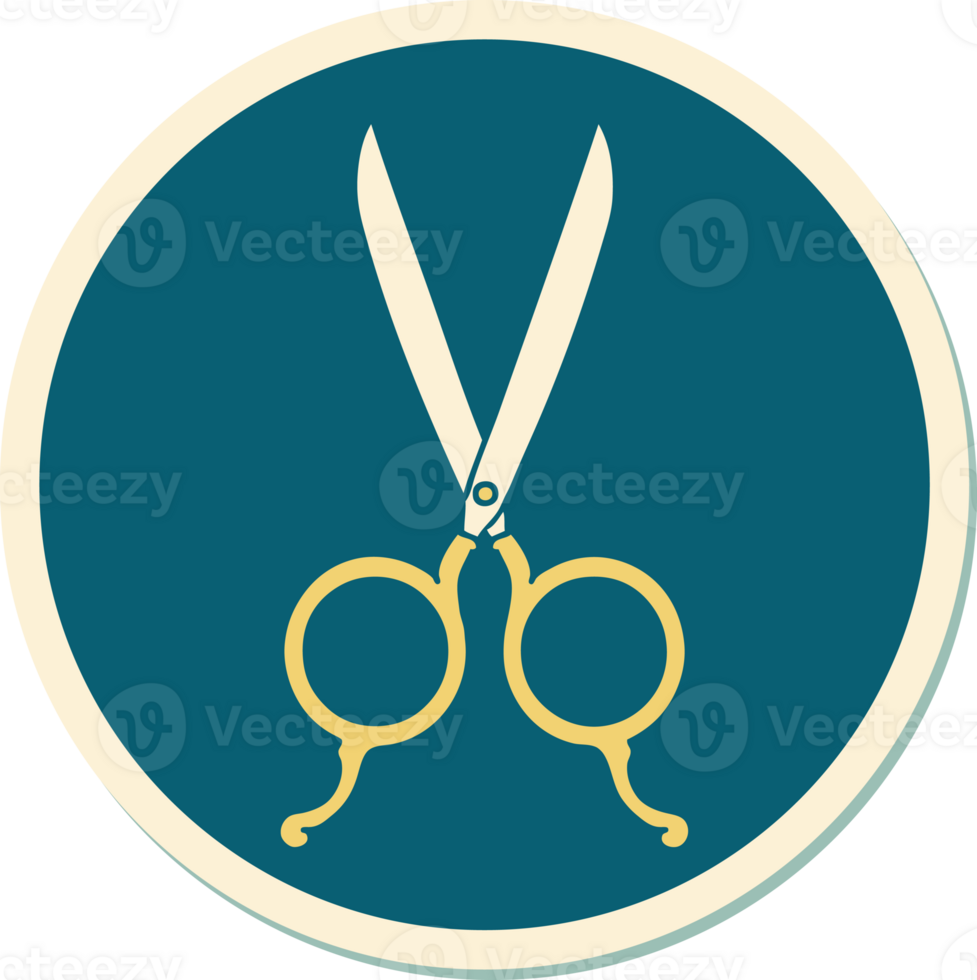 sticker of tattoo in traditional style of barber scissors png