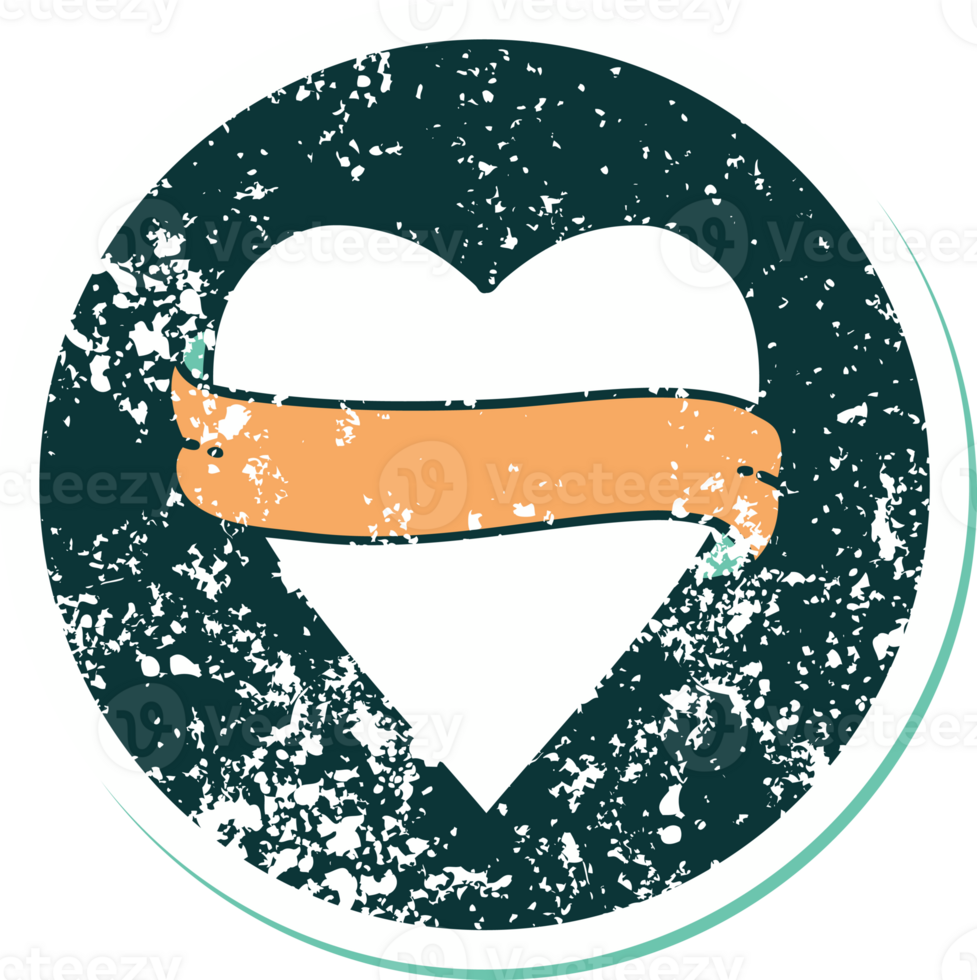 iconic distressed sticker tattoo style image of a heart and banner png
