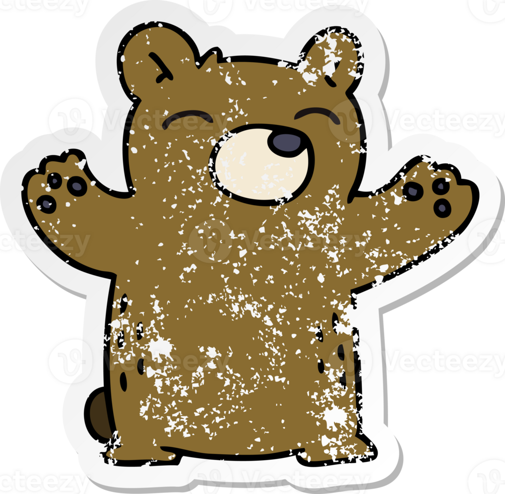 distressed sticker of a quirky hand drawn cartoon bear png