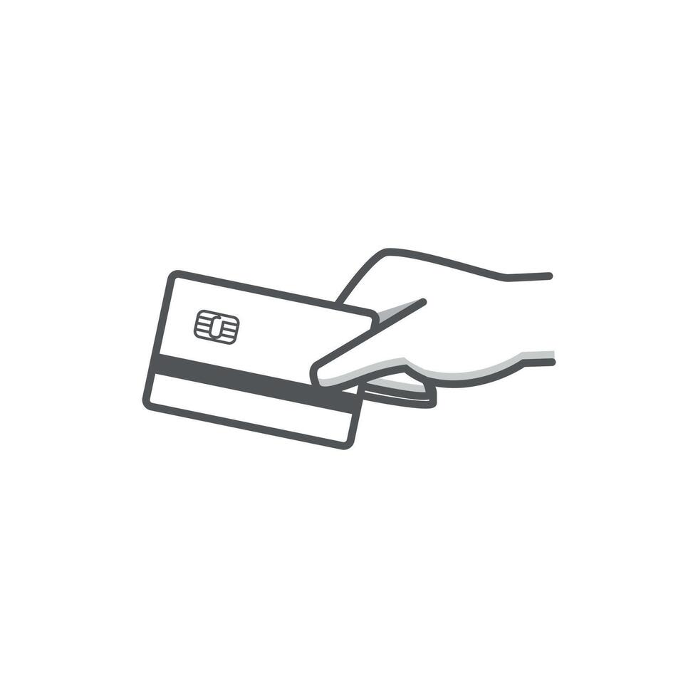 vector illustration of flat line design in hand of atm card, credit card etc,