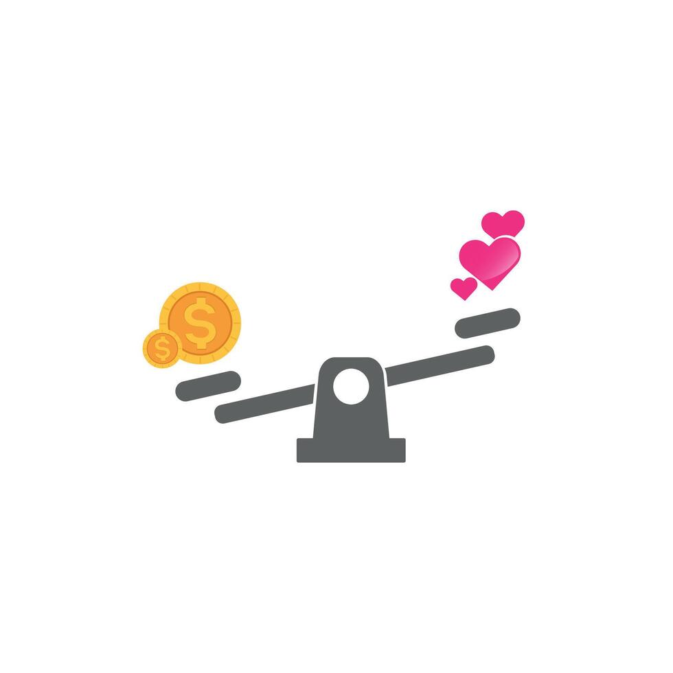 vector ilustración diseño de equilibrar escamas Entre amor y dinero.