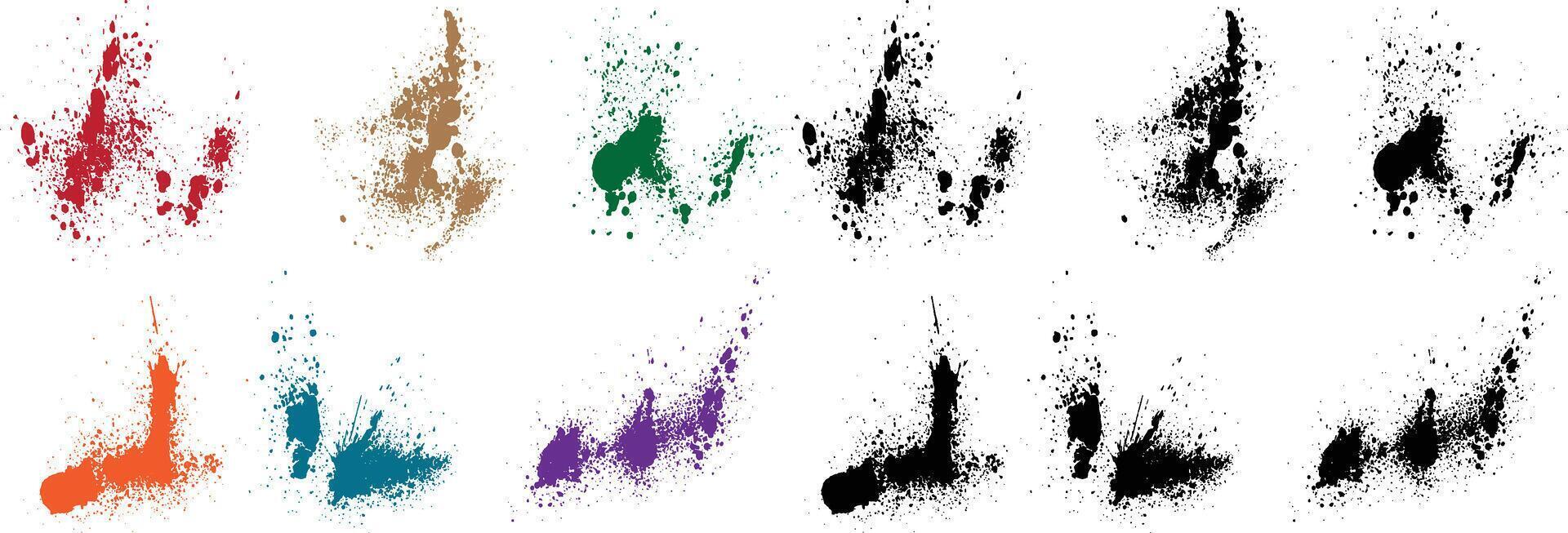 Grunge accident purple, wheat, black, red, green, orange color blood background brush stroke paint set vector