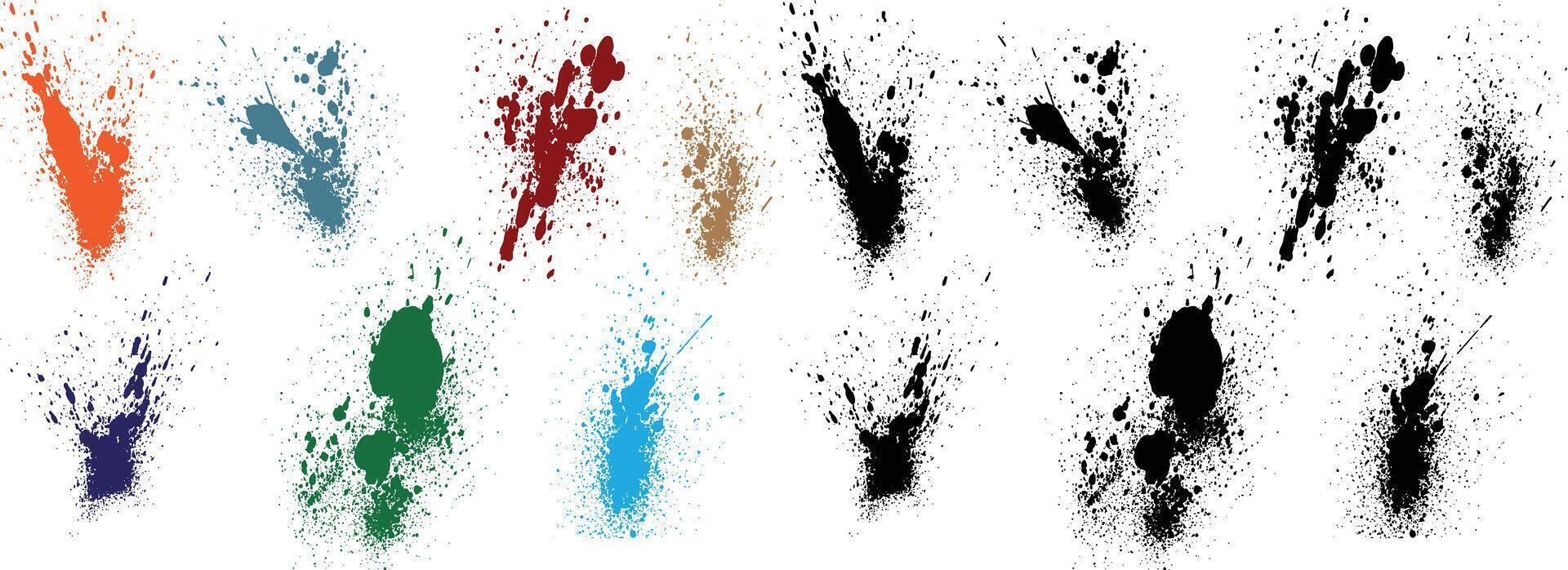 Set of blood splatter realistic wheat, orange, red, black, green, purple color vector brush stroke illustration