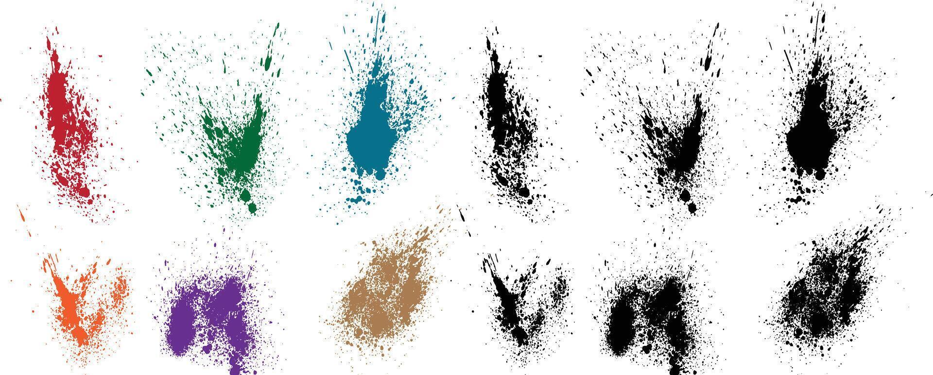 Ink abstract set of purple, wheat, black, red, green, orange color blood vector element vector brush stroke