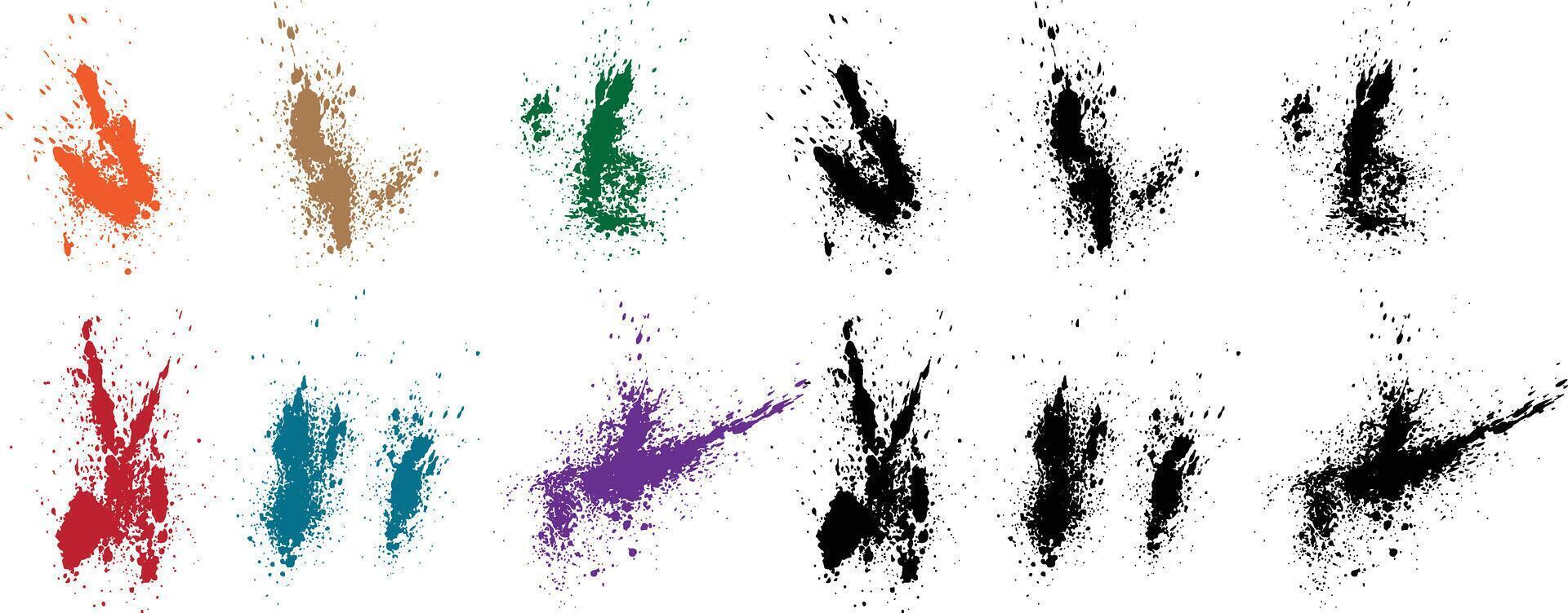 Abstract painted drops purple, wheat, black, red, green, orange color blood ink brush illustration background set vector